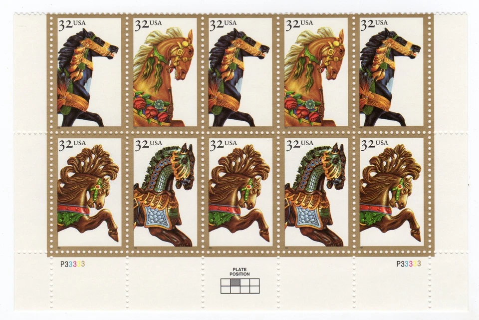 Scott #2979a (2976-79) Carousel Horses Plate Block of 10 Stamps - MNH Bottom - Image 1 of 1