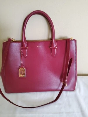Lauren RALPH LAUREN Leather Newbury Double Zip Satchel Large Burgundy Handbag - Image 1 of 4