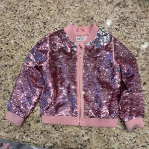 H&M Pink silver Sequin Jacket size 5-6 years no missing sequins. Good condition - Picture 1 of 3