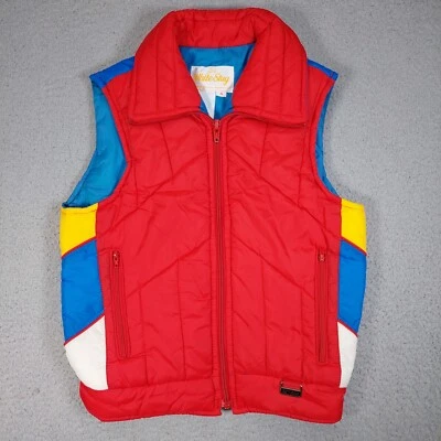 Chaleco de esquí acolchado ciervo blanco vintage años 80 chaqueta con cremallera jóvenes niños talla pequeña arco iris Foto 1 de 4