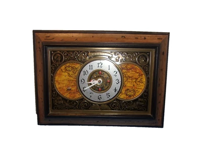 1970's SPARTUS OLD WORLD MAP Plastic Vintage WALL CLOCK Mid Century Mod - Image 1 of 4
