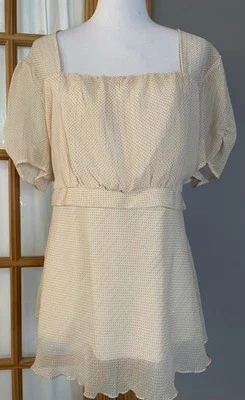 Blusa Lane Bryant Peplum Años 70 Mujer 22/24 Beige Gasa Atado Atrás Hecha en EE. UU. Fiesta Foto 1 de 4