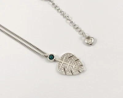 Brighton NWOT African Stories Leaf Necklace Silver, Green & Clear Crystals. #533 - Image 1 of 4