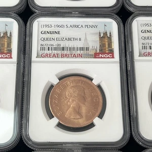 SASA South Africa 1 Penny NGC Certified Genuine Queen Elizabeth II - Picture 1 of 3