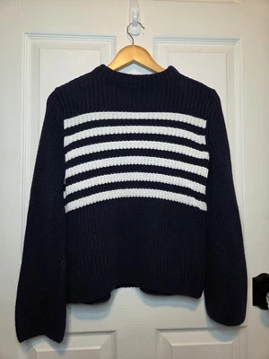 Suéter de Algodón Gap Azul Marino Blanco Rayas Mangas Campana XS Náutico Preppy Clásico Foto 1 de 4