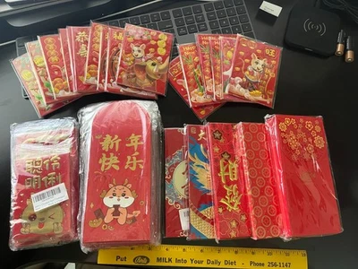 294 PIEZAS Sobre Rojo Chino Bolsillo Rojo - Año del Dragón Dinero de la Suerte Varios Tamaños Foto 1 de 4