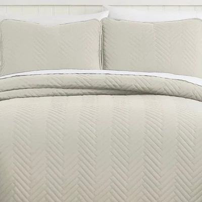 Southshore Fine Linens Solid Color Chevron 3 Pc Quilt Set Cream King - Image 1 of 4