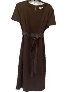 Calvin Klein braun Kunstleder Karriere Profi Tie Taille Etuikleid S 14 - Bild 1 von 8