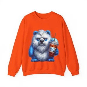 Funny Coffee Bear Sweatshirt “Arctic Brew” Unisex Cozy Winter Pullover Sweater - Picture 1 of 21