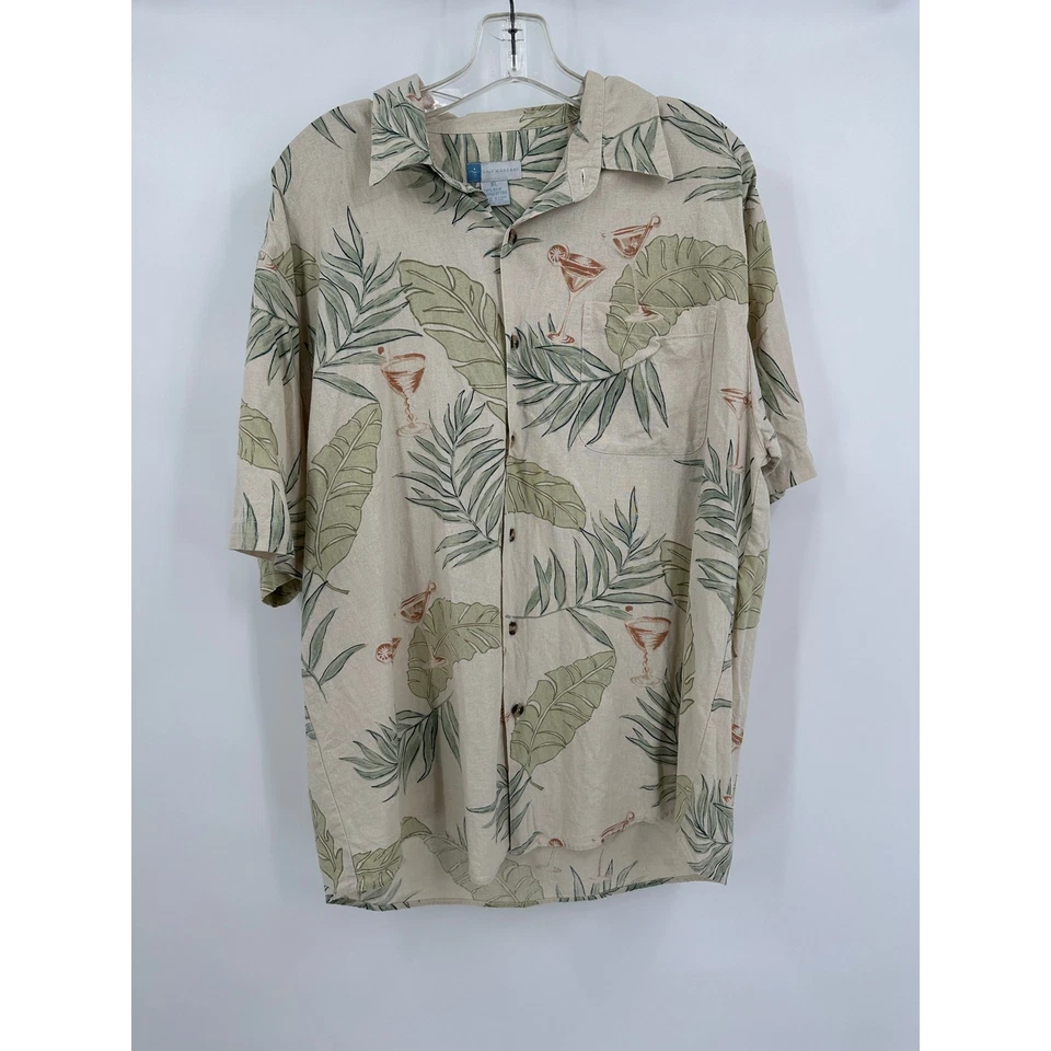 Half Moon Bay Mens Hawaiian Shirt Size XL Palm Leaf Silk Blend Resort Cruise - Image 1 of 4