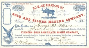 Elchhorn Gold and Silver Mining Co. - 1863 datiert Aktienzertifikat - Bergbaubestand - Bild 1 von 1