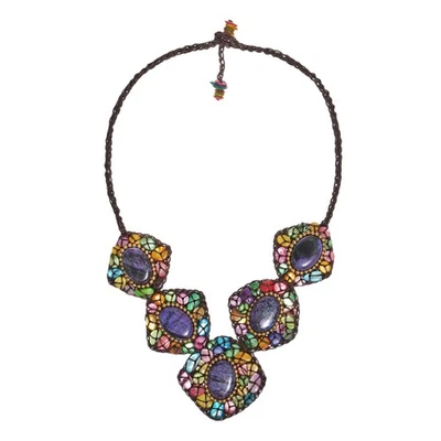 Collar de cuerda de algodón Howlite púrpura ovalado mople multicolor Medley MOP Foto 1 de 4