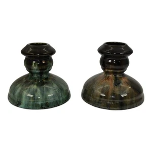 Brush McCoy Onyx 1930s Art Deco Pottery Green Brown Ceramic Candle Holders - Picture 1 of 6