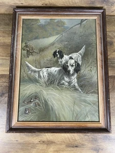 Juego de caza al ras estampado Setters ingleses de colección Gustav Muss Arnolt enmarcado 21x16 - Imagen 1 de 8