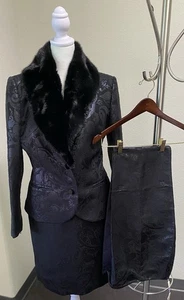 Giuliana Teso For Neiman Marcus Women’s Suit Skirt New Pants Mink Collar 3 Piece - Picture 1 of 24