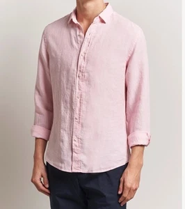Charles Tyrwhitt Men's Slim Fit Pure Linen Shirt Long Sleeve Pink Size: Large - Picture 1 of 5