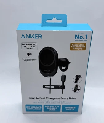 Anker MagGo 15W Qi 2 Fast Wireless Car Pad Charger Air Vent Mount with Adapter - Image 1 of 4