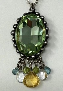 Vibrant Vintage Artisan Sterling Silver Peridot Topaz Pendant Necklace - Picture 1 of 10