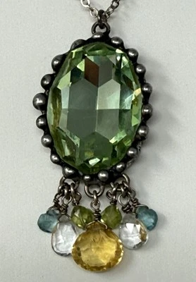 Vibrant Vintage Artisan Sterling Silver Peridot Topaz Pendant Necklace - Image 1 of 4