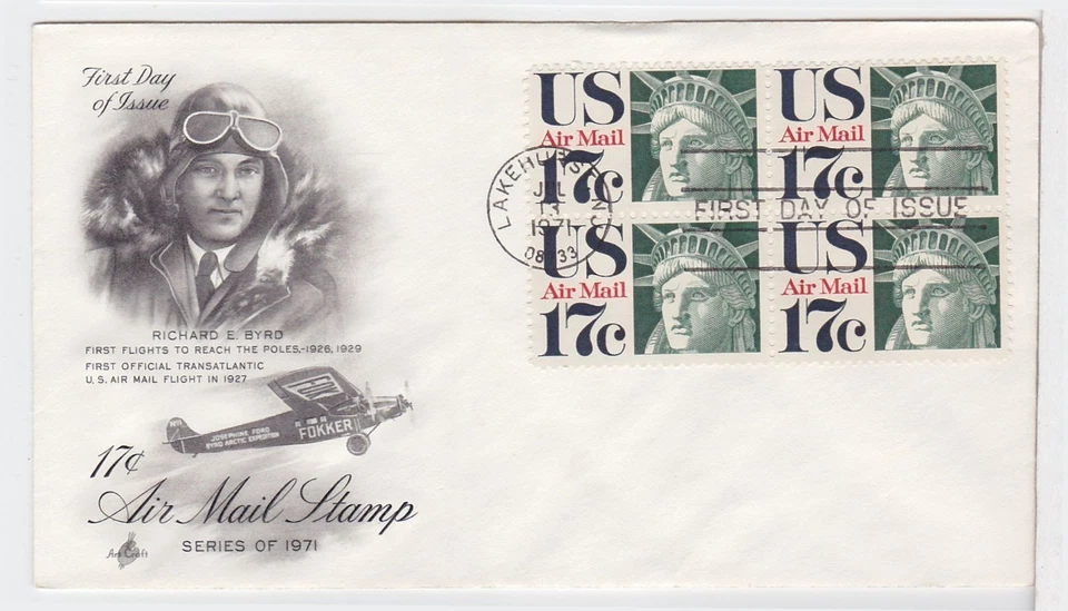 TurtlesTradingPost-  17 Cent Airmail #C80- 1971 FDC- Artcraft Cachet Block of 4 - Image 1 of 1