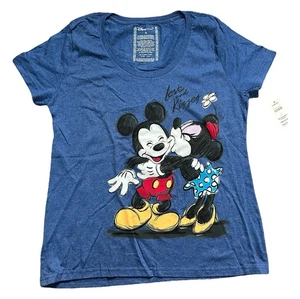Retired Disney Store Love and Kisses Minnie & Mickey T-shirt Blue Shirt Size XL - Picture 1 of 8