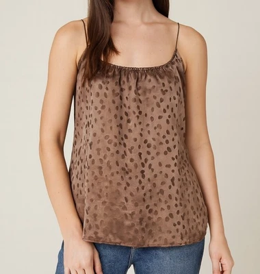 TUCKER 100% Silk Camisole Top Brown sz S Spaghetti Straps Subtle Oval Dot Print - Image 1 of 4