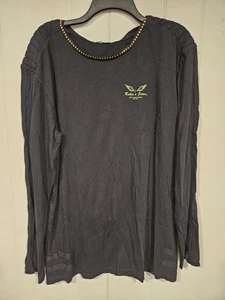 Robins Jeans Nieten Shirt Logo Grafik Langarmshirt wattierte Schultern Gr. XXL - Bild 1 von 10