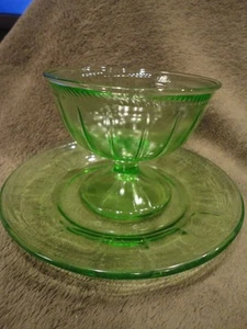Federal Glass Colonial Fluted Rope Pattern Green Depression Sherbet Saucer  - Picture 1 of 8