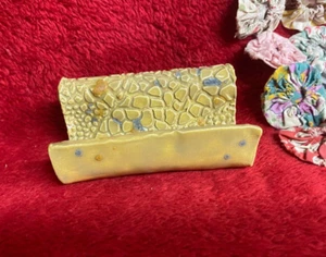 Handmade Pottery Snakeskin Texture Business Card Holder Seafoam Gray Speckles - Picture 1 of 4