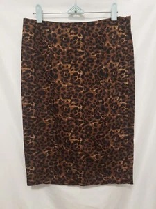 Old Navy Pencil Skirt Sz 6 Brown Animal Pattern Side Zip Pleated Back Slit - Picture 1 of 10