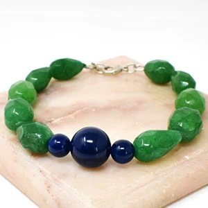 170.00 Cts Earth Mined 8 Inches Long Emerald & Sapphire Beads Bracelet NK 16E221 - Picture 1 of 2