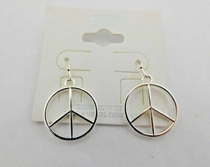 Peace Sign Earrings Drop Dangle Silver Base Metal Icon Collection - Picture 1 of 6