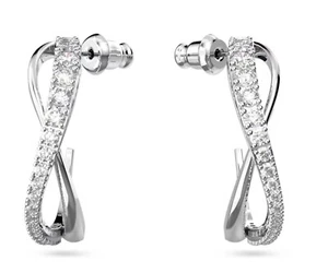 Swarovski * Twist Hoop Earrings White Rhodium Plated - Picture 1 of 7