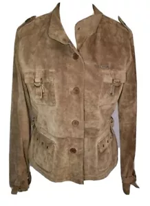 Lambretta Woman Wildleder Knopf braun beige hellbraun Logo Mantel Jacke Damen UK 14 - Bild 1 von 12