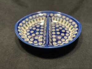 Polish Pottery 12x7 serving oval divided dish Peacock pattern - Picture 1 of 5
