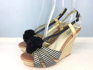 Seychelles 10 Anthropologie Wedge Platform Espadrille Heel Black gingham Euc - Picture 1 of 4