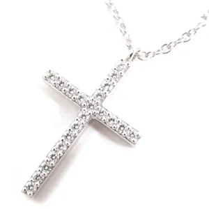 Tiffany & Co. Metro Cross Medium 18K White Gold Diamond Necklace 40.5cm/15.94in - Picture 1 of 8
