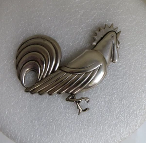 Coro Sterling Silver Large Vintage Rooster Pin Brooch Circa 1940's 50's - Picture 1 of 5