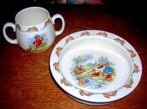 Royal Doulton Bone China BUNNYKINS 2 Handle Cup & Bowl Child's Set Vintage - Picture 1 of 6