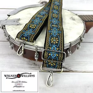 Walker And Williams HBAN-01 Vintage Series Blue & Gold Mandala Woven Banjo Strap - Picture 1 of 8