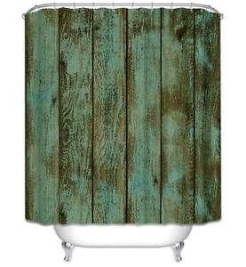 Rustic Teal/Brown Wood Boards Planks Fabric Shower Curtain 70x70 Primitive Barn