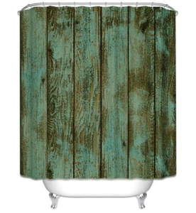 Rustic Teal/Brown Wood Boards Planks Fabric Shower Curtain 70x70 Primitive Barn - Picture 1 of 1