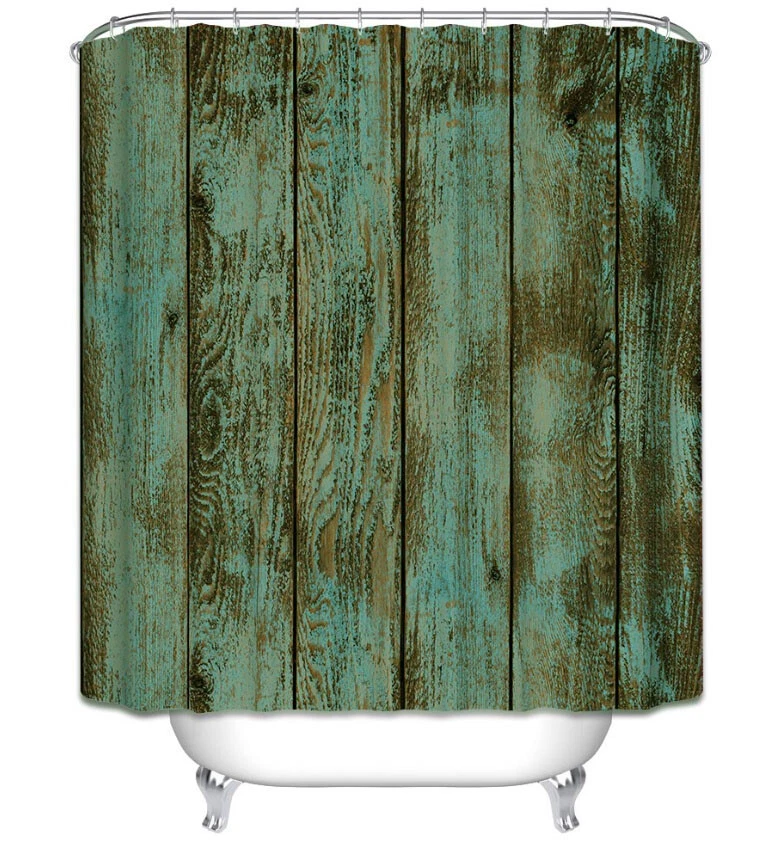 Rustic Teal/Brown Wood Boards Planks Fabric Shower Curtain 70x70 Primitive Barn - Image 1 of 1