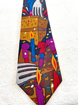 Corbata de colección de los años 90 Manhattan The Beatles canción de cumpleaños de seda 3,5" w Foto 1 de 4