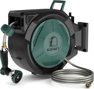 Retractable Garden Hose Reel, 1/2 in X 100 Ft Outdoor Automatic Water Hose Reels - Picture 1 of 9