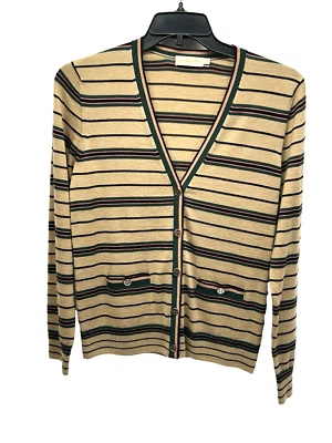 Cárdigan Tory Burch Lana Merino Marrón Rayas Para Mujer Suéter Mediano (H4) Foto 1 de 4