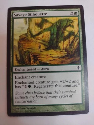 MTG Magic The Gathering Card Savage Silhouette Enchantment Aura Green Zendikar  - Image 1 of 2
