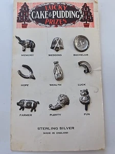 Vintage Set of 12 Cake Pudding Prizes Sterling Silver England New - Picture 1 of 4