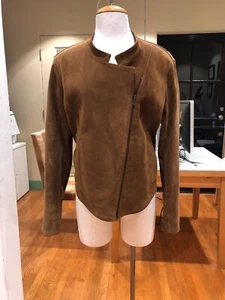 $$$$ DONNA KARAN ASYMMETRIC ZIP FRONT BROWN ITALIAN SUEDE LEATHER JACKET 44/10 - Picture 1 of 12