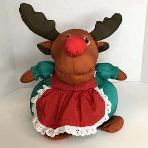 Christmas Basket Trinket Gift Box Sewing Container Ms Rudolf Reindeer 10" - Picture 1 of 12